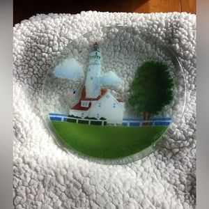 Peggy Karr Glass In 8” Lighthouse Glass Plate Handmade